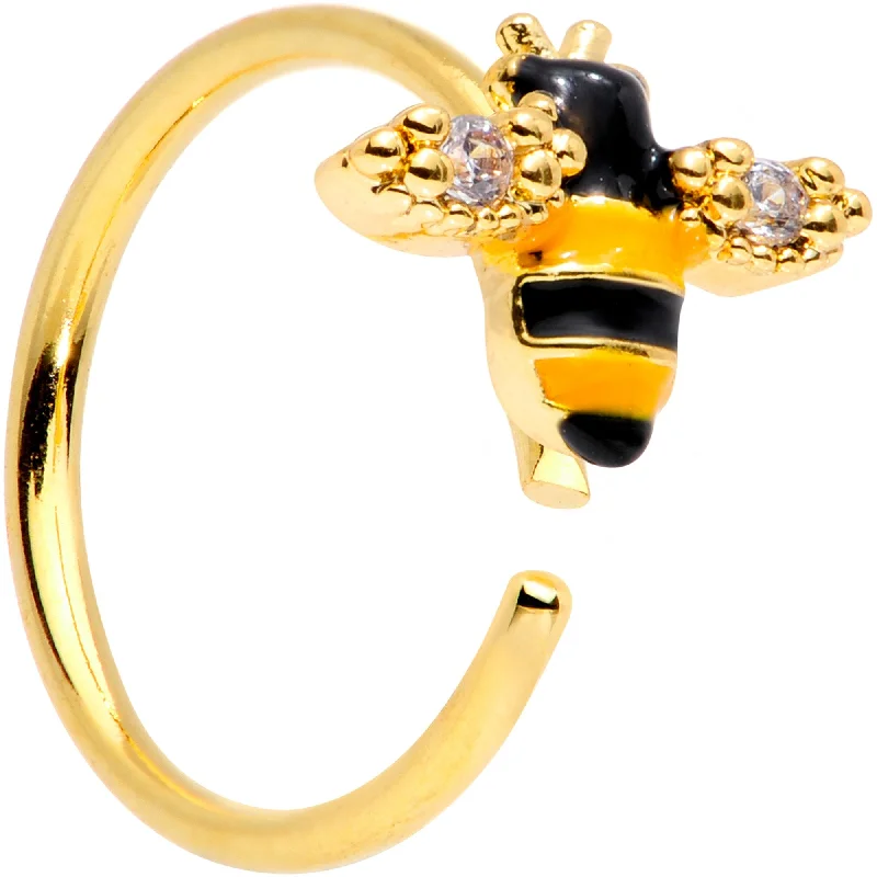Nose Rings for Minimalistic Charm -20 Gauge 5/16 Clear CZ Gem Gold Tone Busy Bumble Bee Nose Hoop Nose Rings for Minimalistic Charm -20 Gauge 5/16 Clear CZ Gem Gold Tone Busy Bumble Bee Nose Hoop
