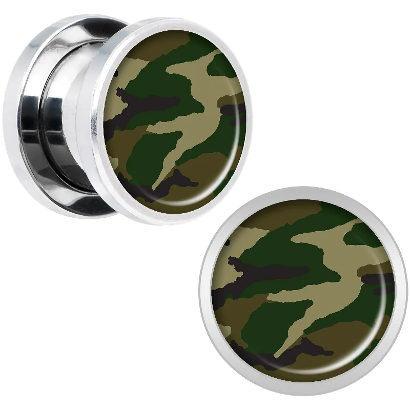 Women's Earrings – Elegant Designs for Every Personality--Woodland Camo Print Steel Screw Fit Plug Set 00 Gauge Women's Earrings – Elegant Designs for Every Personality--Woodland Camo Print Steel Screw Fit Plug Set 00 Gauge