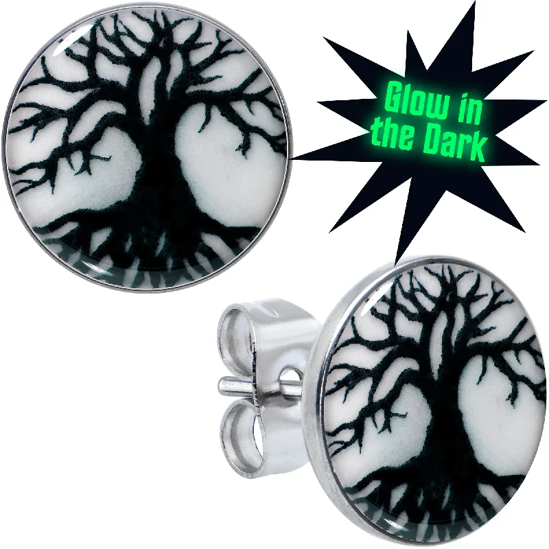 Women's Earrings – Elegant Designs for Every Personality--Stainless Steel Tree of Life Glow in the Dark Stud Earrings