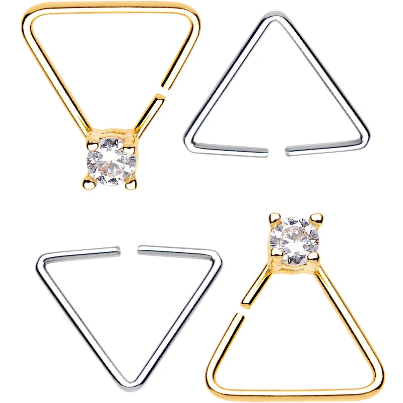Stunning Nose Rings with Precious Stones -20 Gauge 3/8 Clear Gem Multi Triangle Seamless Ring Set Stunning Nose Rings with Precious Stones -20 Gauge 3/8 Clear Gem Multi Triangle Seamless Ring Set