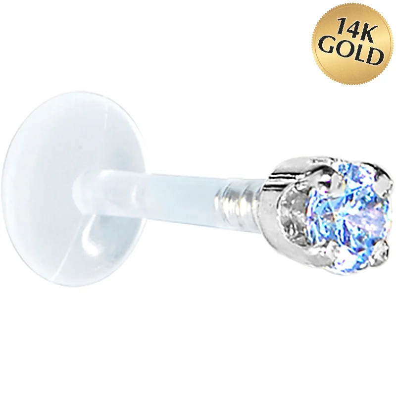 Women's Earrings – Elegant Designs for Every Personality--16 Gauge 1/4 Solid 14KT White Gold 3mm Plexi Blue Cubic Zirconia Bioplast Tragus Earring Stud Women's Earrings – Elegant Designs for Every Personality--16 Gauge 1/4 Solid 14KT White Gold 3mm Plexi Blue Cubic Zirconia Bioplast Tragus Earring Stud
