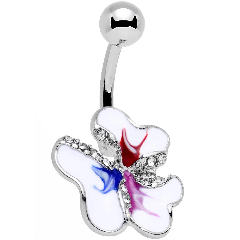 Beautiful Belly Rings for Elegant Style -Clear Gem Melting Pigment White Flower Belly Ring Beautiful Belly Rings for Elegant Style -Clear Gem Melting Pigment White Flower Belly Ring