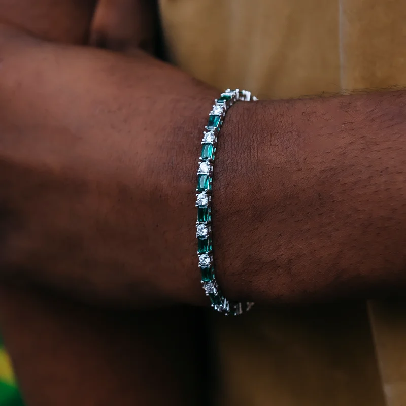 Men's Trendy Bracelets with Nature-inspired Charms-Emerald Baguette Tennis Bracelet