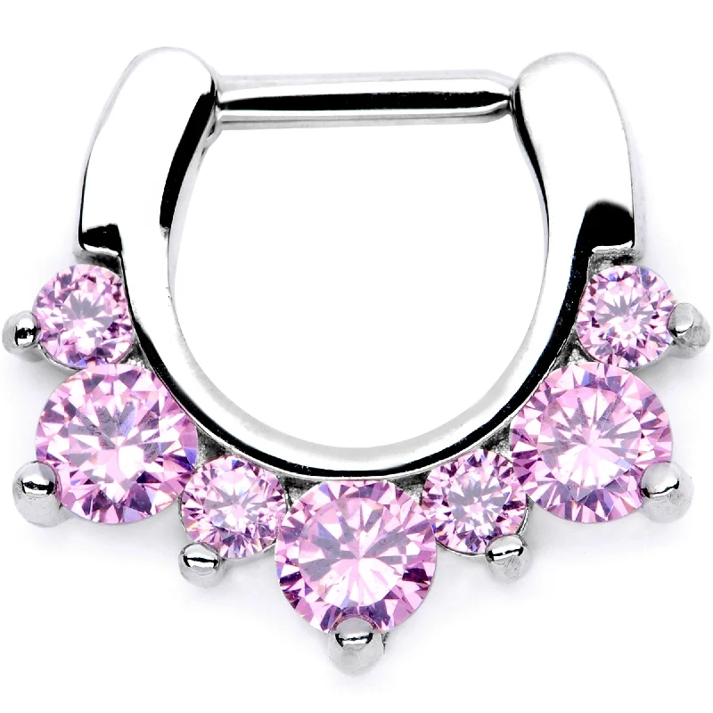 Nose Rings for Luxurious Look -16 Gauge 1/4 Pink CZ Gem Serious Seven Septum Clicker Nose Rings for Luxurious Look -16 Gauge 1/4 Pink CZ Gem Serious Seven Septum Clicker