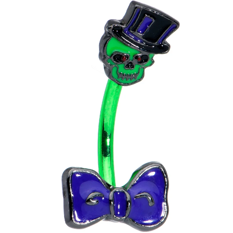 Comfortable Belly Rings for Modern Fashion -Green Top Hat Bow Tie Skull Halloween Double Mount Belly Ring Comfortable Belly Rings for Modern Fashion -Green Top Hat Bow Tie Skull Halloween Double Mount Belly Ring