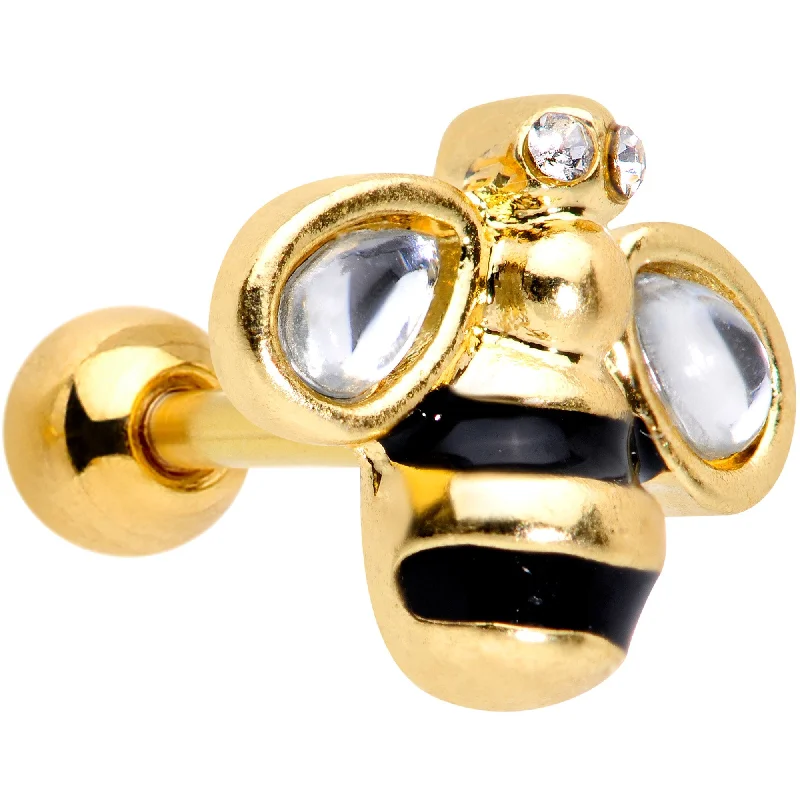 Women's Earrings – Elegant Designs for Every Personality--16 Gauge 1/4 Clear Gem Gold Tone Bling Bumblebee Cartilage Tragus