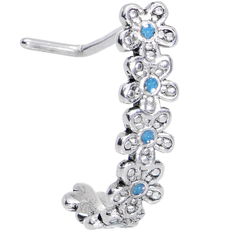 Heart Nose Rings -20 Gauge Blue Belle Daisy Flower Chain Faux Hoop L Shaped Nose Ring Heart Nose Rings -20 Gauge Blue Belle Daisy Flower Chain Faux Hoop L Shaped Nose Ring