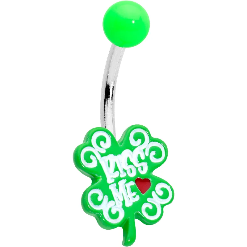 Comfortable Belly Rings for Daily Wear -UV Glow Kiss Me Shamrock St Patricks Day Belly Ring Comfortable Belly Rings for Daily Wear -UV Glow Kiss Me Shamrock St Patricks Day Belly Ring