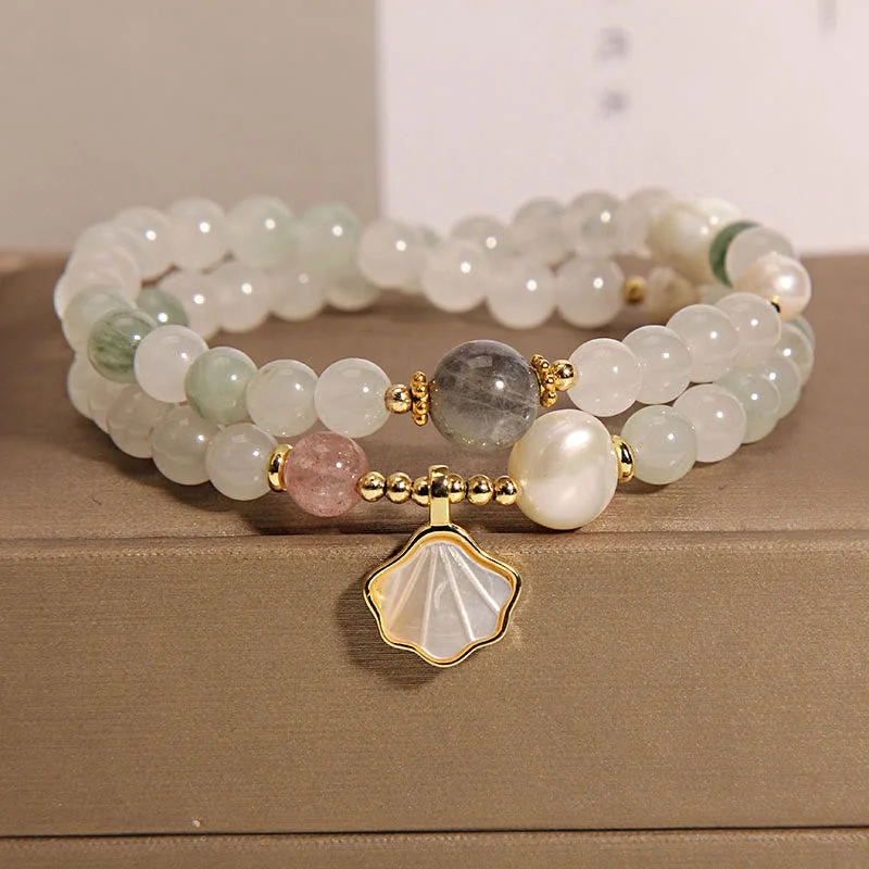 Stylish Thin Bangles for Women-Buddha Stones Double Layer Jade Shell Luck Bracelet