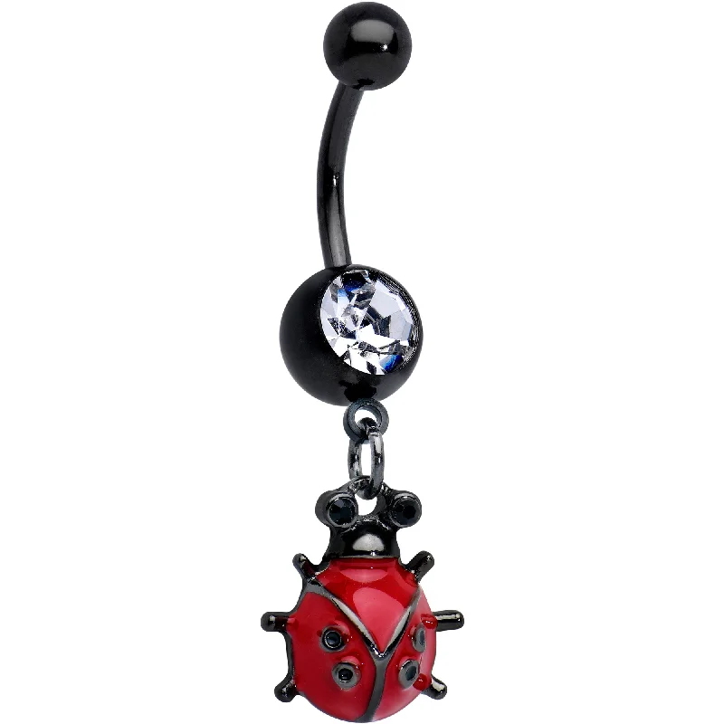 Belly Rings with Bold and Unique Stones -Clear Gem Black Classic Ladybug Insect Dangle Belly Ring Belly Rings with Bold and Unique Stones -Clear Gem Black Classic Ladybug Insect Dangle Belly Ring