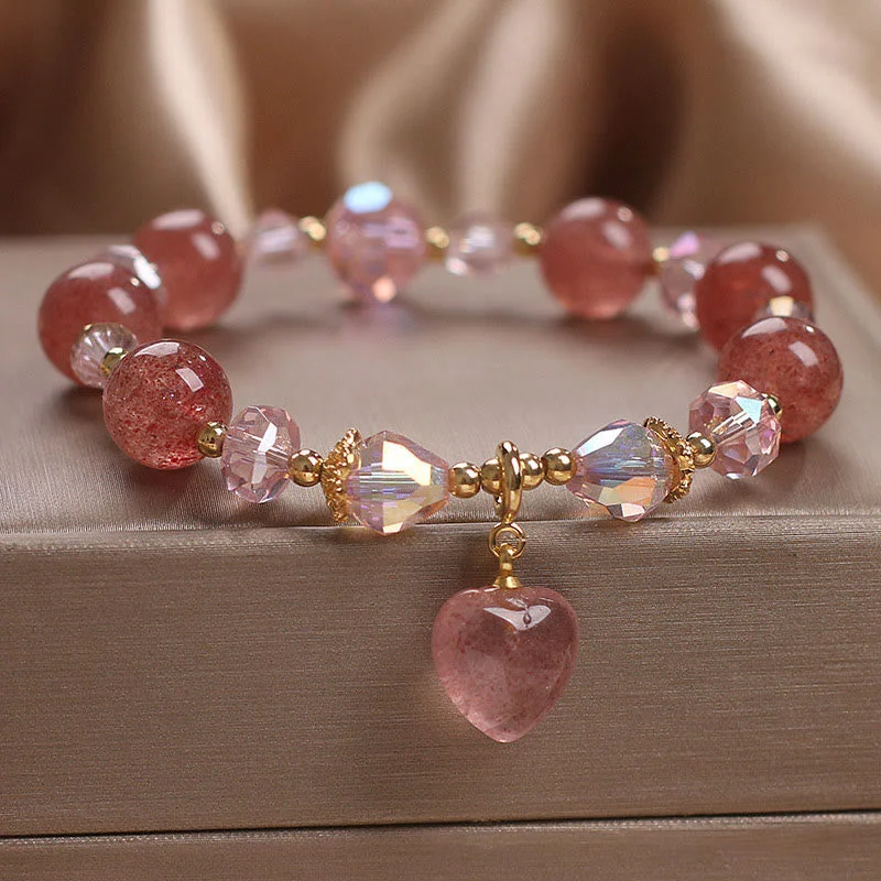 Women's Stackable Bangle Sets-Buddha Stones Natural Strawberry Quartz Crystal Love Heart Healing Positive Bracelet Women's Stackable Bangle Sets-Buddha Stones Natural Strawberry Quartz Crystal Love Heart Healing Positive Bracelet