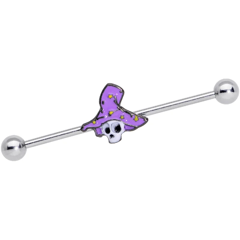 Women's Earrings – Elegant Designs for Every Personality--14 Gauge Skull Purple Witch Hat Halloween Industrial Barbell 38mm Women's Earrings – Elegant Designs for Every Personality--14 Gauge Skull Purple Witch Hat Halloween Industrial Barbell 38mm