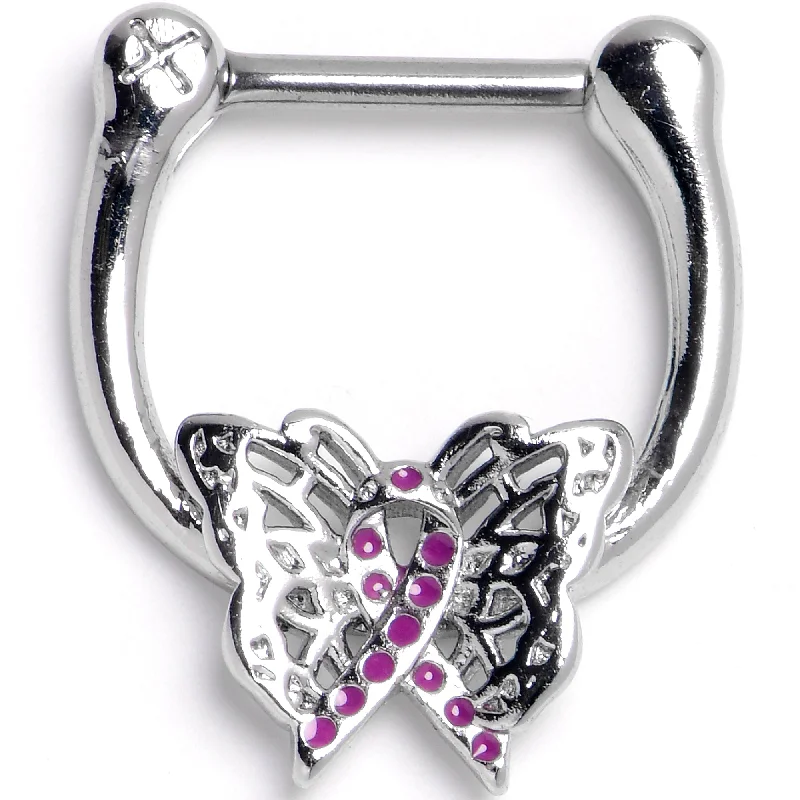 Women's Earrings – Elegant Designs for Every Personality--16 Gauge 5/16 Purplish Beauty in Flight Butterfly Cartilage Clicker