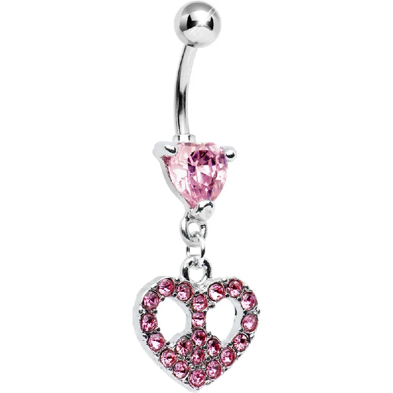 Belly Rings with Shiny Detailing for Stunning Look -Pink Gem Peace Sign Heart Belly Ring Belly Rings with Shiny Detailing for Stunning Look -Pink Gem Peace Sign Heart Belly Ring