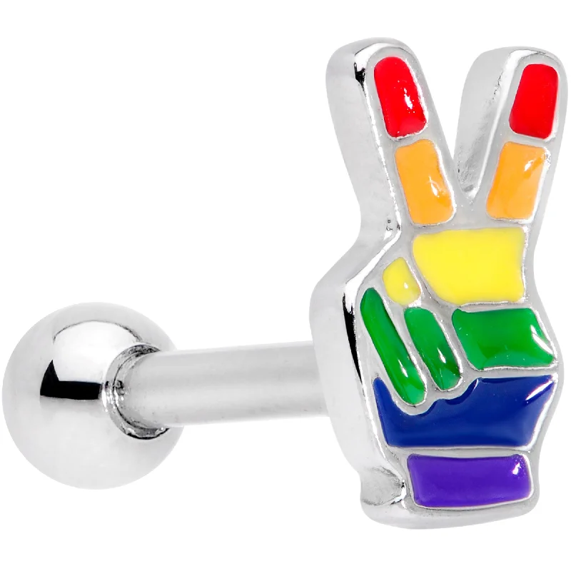 Women's Earrings – Elegant Designs for Every Personality--16 Gauge 1/4 Gay Pride Rainbow Hand Peace Sign Cartilage Tragus