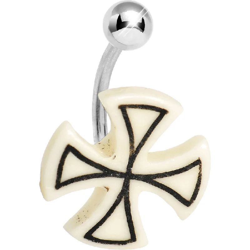 Trendy Belly Rings for Chic Look -White and Black Iron Cross Belly Ring