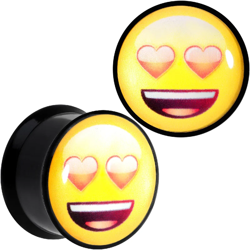 Women's Earrings – Elegant Designs for Every Personality--5/8 Licensed Heart Eyes emoji Acrylic Double Flare Plug Set