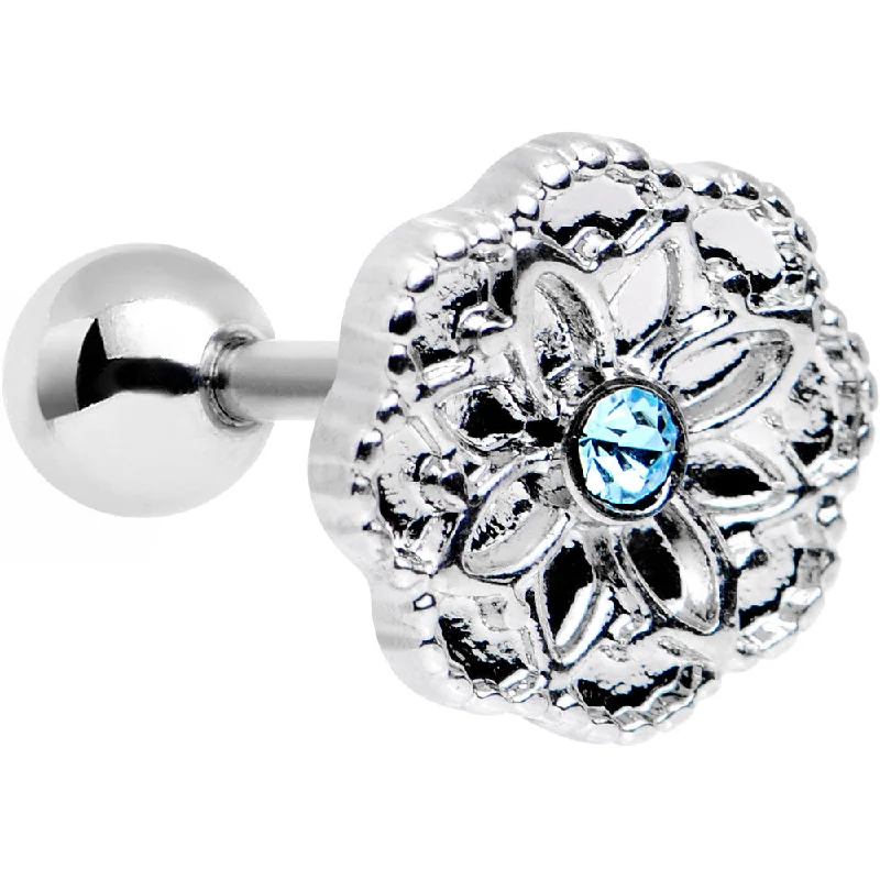 Women's Earrings – Elegant Designs for Every Personality--16 Gauge 1/4 Aqua Gem Steel Mandala Flower Tragus Cartilage Earring