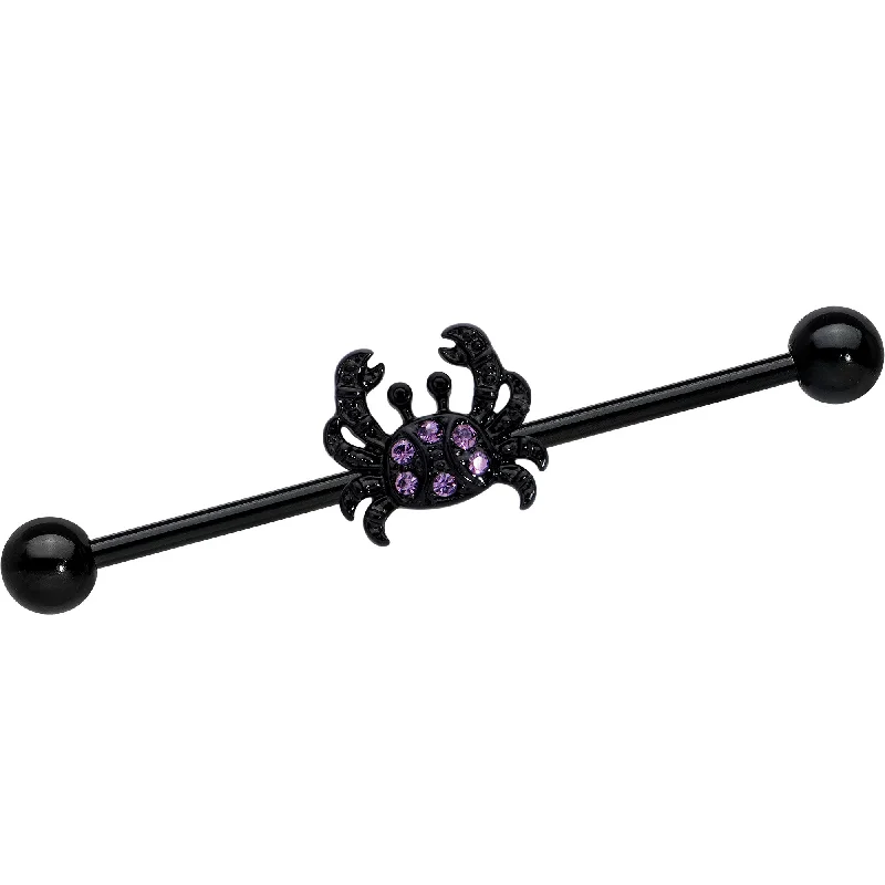 Women's Earrings – Elegant Designs for Every Personality--14 Gauge Purple Gem Black Chic Crab Industrial Barbell 38mm