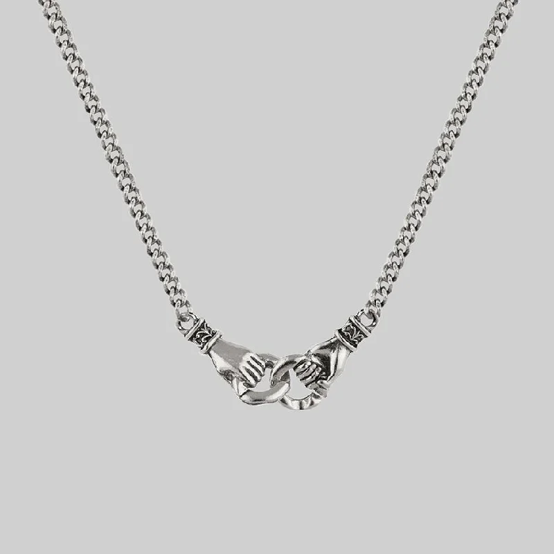 Shop Classic Women's  Necklaces & Pendants with a Modern Twist-UNITY. Linking Hands Necklace - Silver