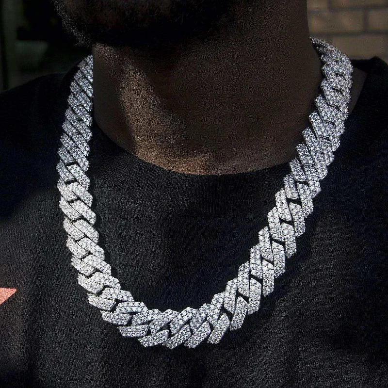 Exclusive Men's Necklaces & Pendants for the Modern Gentleman-Diamond Prong Link Chain in White Gold - 19mm Exclusive Men's Necklaces & Pendants for the Modern Gentleman-Diamond Prong Link Chain in White Gold - 19mm