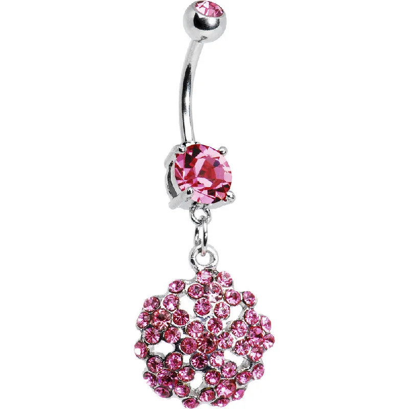 Belly Rings with Stylish Accents for Chic Fashion -Pink Gem Bouquet of Flowers Belly Ring