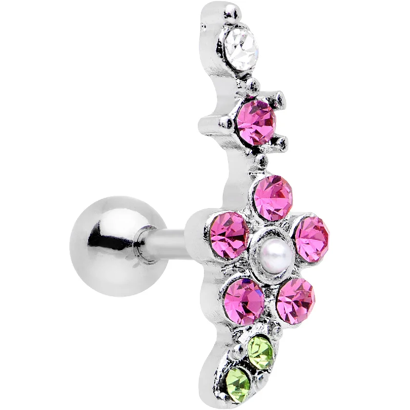 Women's Earrings – Elegant Designs for Every Personality--16 Gauge 1/4 Pink Green Spring Flower Cartilage Tragus Earring Women's Earrings – Elegant Designs for Every Personality--16 Gauge 1/4 Pink Green Spring Flower Cartilage Tragus Earring
