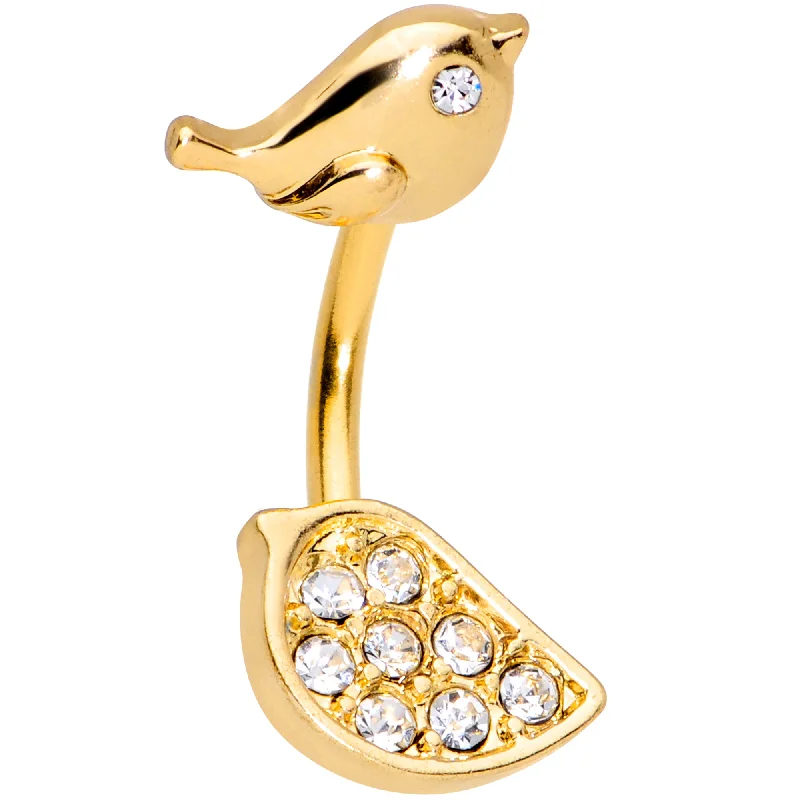 Designer Belly Rings for Bold Looks -Clear Gem Gold Tone Little Birds Double Mount Belly Ring Designer Belly Rings for Bold Looks -Clear Gem Gold Tone Little Birds Double Mount Belly Ring