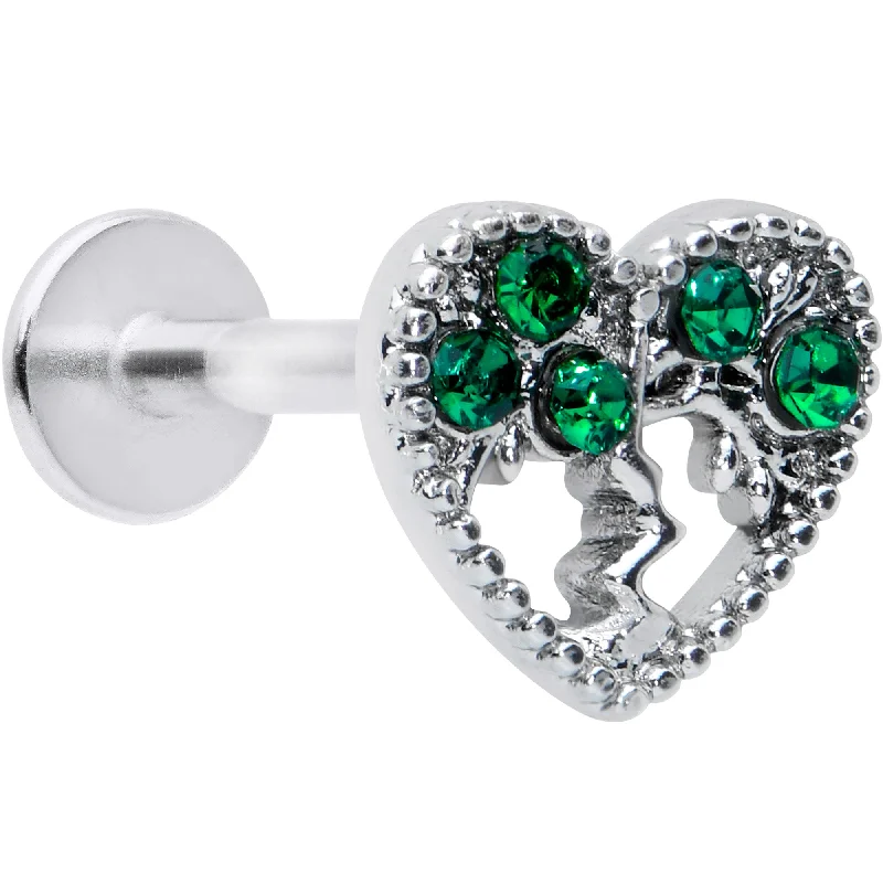 Gold Lip Rings for Chic Style16 Gauge 5/16 Green Gem Heart Tree Valentine Labret Monroe Tragus