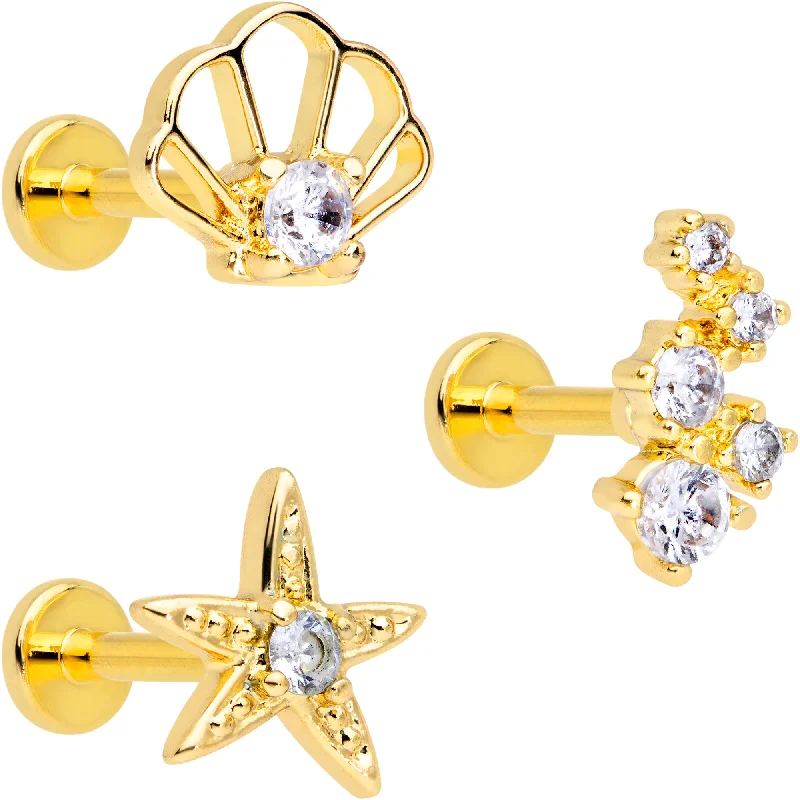 Unique Lip Rings for Bold Statements16 Gauge 5/16 Clear CZ Gem Gold Tone Nautical Labret Tragus Set of 3 Unique Lip Rings for Bold Statements16 Gauge 5/16 Clear CZ Gem Gold Tone Nautical Labret Tragus Set of 3