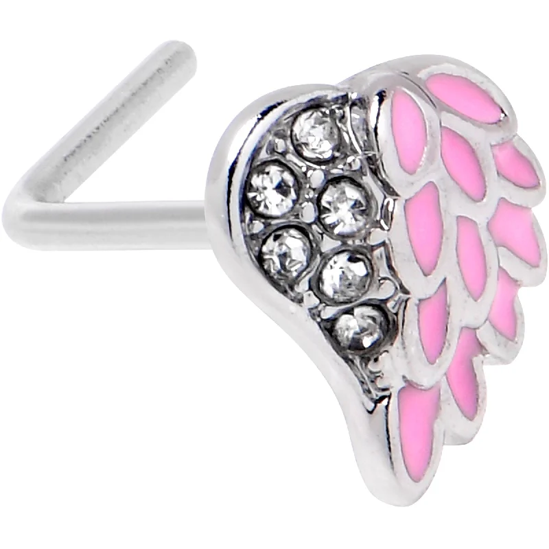 Nose Rings for Fast Fashion -20 Gauge 7mm Clear Gem Heavenly Heart Angel Wing Pink L Shape Nose Ring Nose Rings for Fast Fashion -20 Gauge 7mm Clear Gem Heavenly Heart Angel Wing Pink L Shape Nose Ring