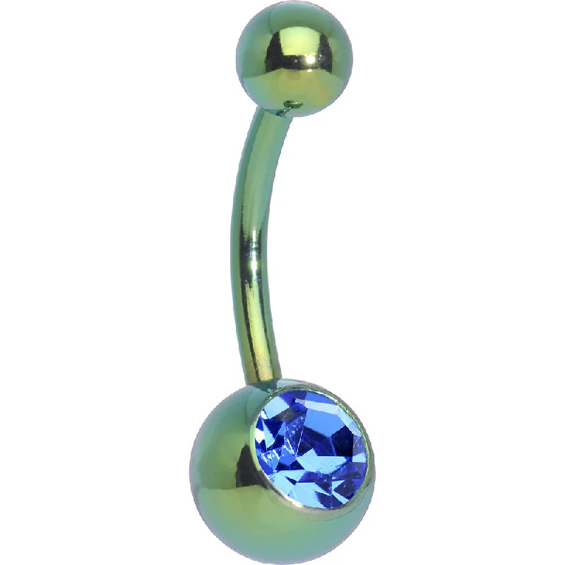 Beautiful Belly Rings for Glamorous Touch -Blue Gem Green Anodized Titanium Belly Ring Beautiful Belly Rings for Glamorous Touch -Blue Gem Green Anodized Titanium Belly Ring