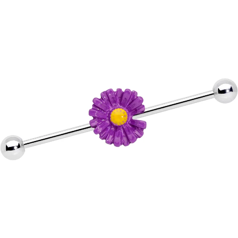 Women's Earrings – Elegant Designs for Every Personality--14 Gauge Purple Daisy Industrial Barbell 38mm Women's Earrings – Elegant Designs for Every Personality--14 Gauge Purple Daisy Industrial Barbell 38mm