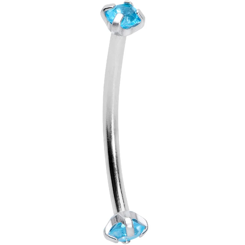 Women's Earrings – Elegant Designs for Every Personality--16 Gauge 9/16 Aqua CZ Gem End Curved Barbell