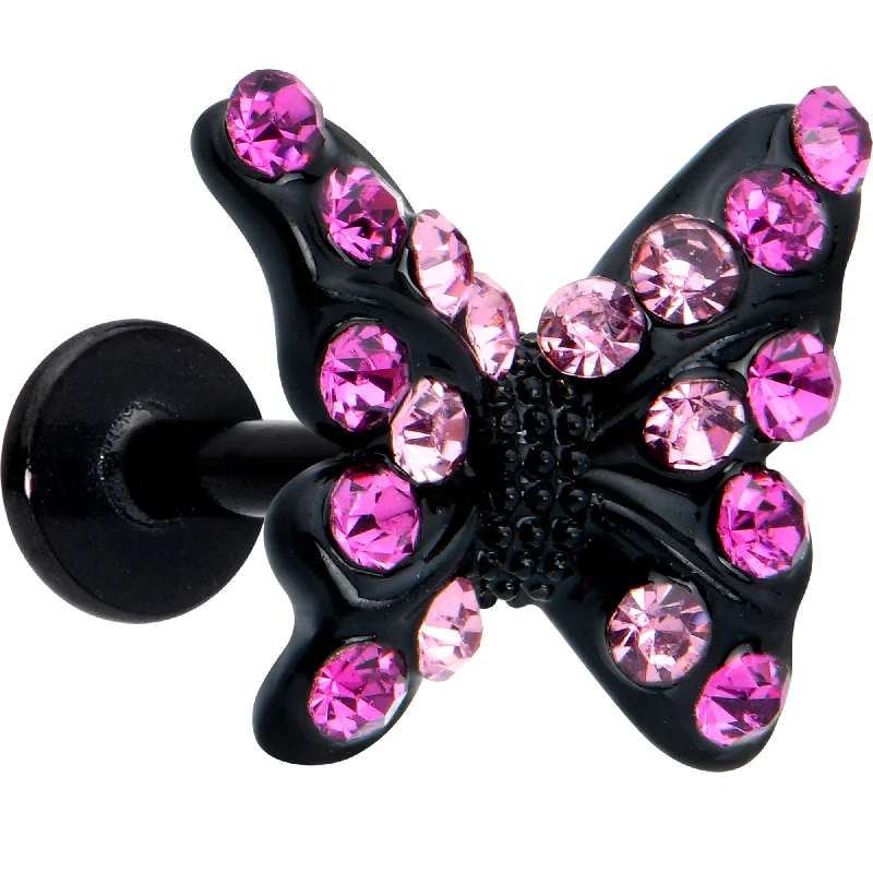Women's Earrings – Elegant Designs for Every Personality--16 Gauge 1/4 Pink Gem Black Midnight Butterfly Labret Women's Earrings – Elegant Designs for Every Personality--16 Gauge 1/4 Pink Gem Black Midnight Butterfly Labret