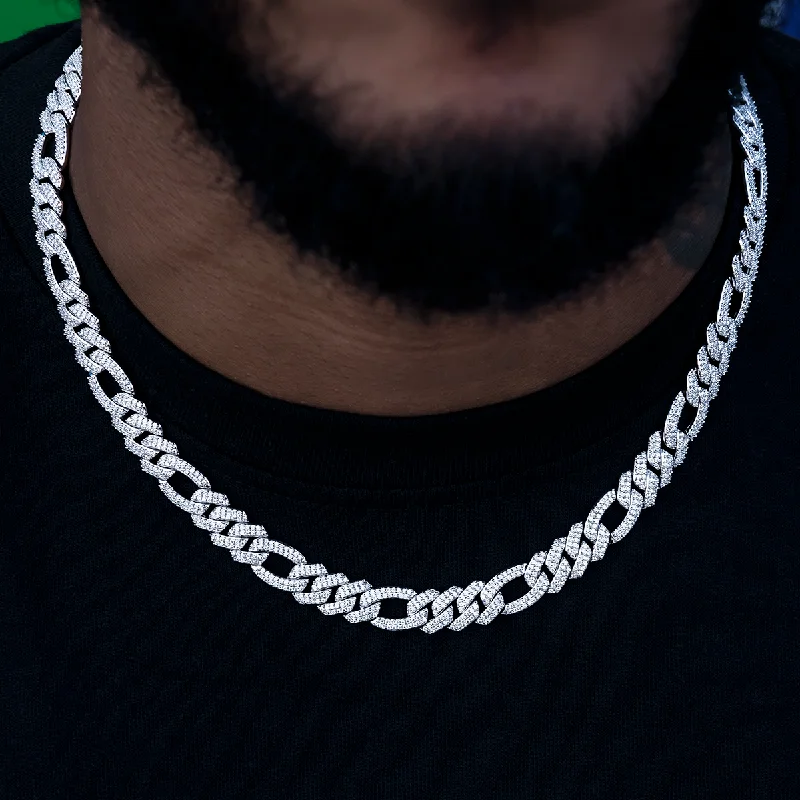 Exclusive Men's Necklaces & Pendants for the Modern Gentleman-Diamond Figaro Chain in White Gold- 10mm