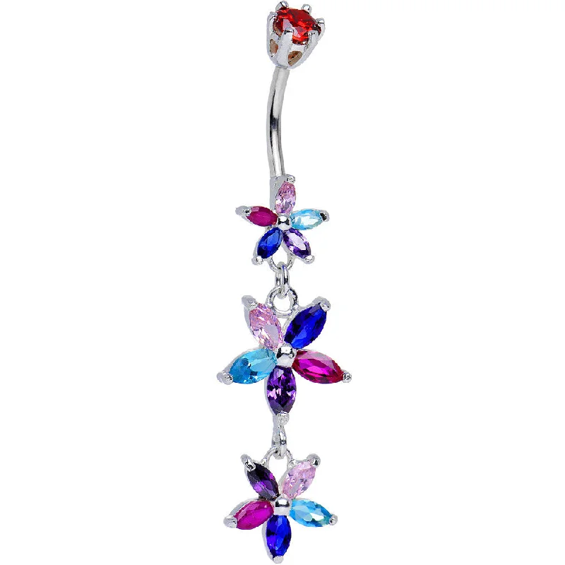 Belly Rings for Trendy Looks -925 Sterling Silver Red Cubic Zirconia Autumn Floral Drop Belly Ring Belly Rings for Trendy Looks -925 Sterling Silver Red Cubic Zirconia Autumn Floral Drop Belly Ring