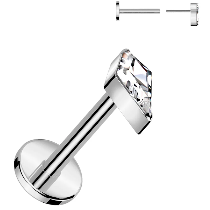 Women's Earrings – Elegant Designs for Every Personality--18 Gauge 5/16 Clear CZ Gem Spear Medical Grade Titanium Flat Back Earring