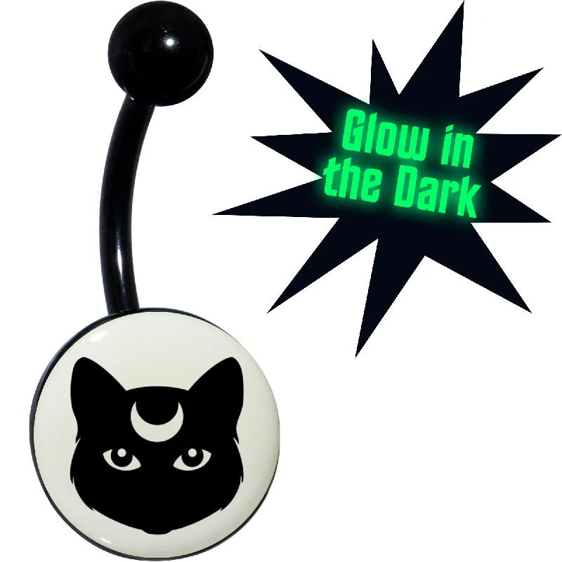 Belly Rings with Artistic Designs for Bold Fashion -Glow in the Dark Mystic Kitty Cat Belly Ring