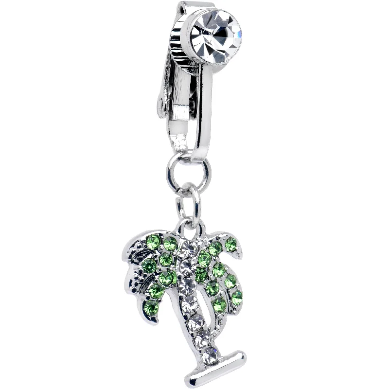 Stunning Belly Rings with Timeless Shine -Green Clear CZ Gem Balmy Palm Tree Dangle Clip on Fake Belly Ring Stunning Belly Rings with Timeless Shine -Green Clear CZ Gem Balmy Palm Tree Dangle Clip on Fake Belly Ring