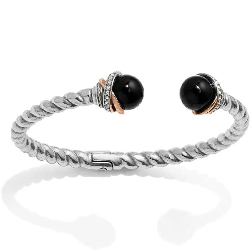 Fashion-forward Bangles for Women-Neptune's Rings Black Agate Open Hinged Bangle