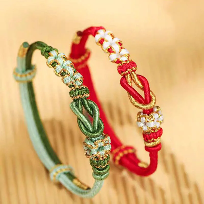Classic Silver Bangles for Women-Buddha Stones Handmade Peach Blossom Knot Eight Thread Peace Knot Luck Protection Bracelet Classic Silver Bangles for Women-Buddha Stones Handmade Peach Blossom Knot Eight Thread Peace Knot Luck Protection Bracelet