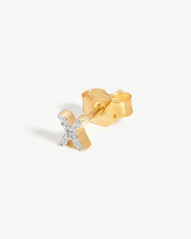 Women's Earrings – Elegant Designs for Every Personality--Pave Initial Single Stud Earring - Initial X | 18k Gold Vermeil/Cubic Zirconia Women's Earrings – Elegant Designs for Every Personality--Pave Initial Single Stud Earring - Initial X | 18k Gold Vermeil/Cubic Zirconia