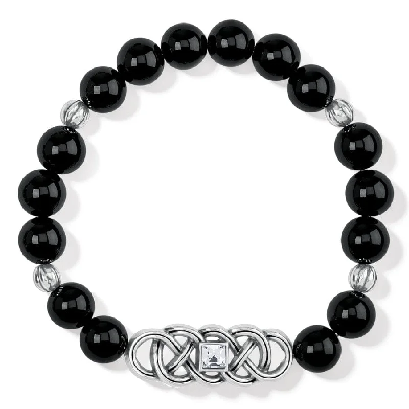 Bangles for Women with Intricate Detailing-Interlok Lustre Black Agate Stretch Bracelet