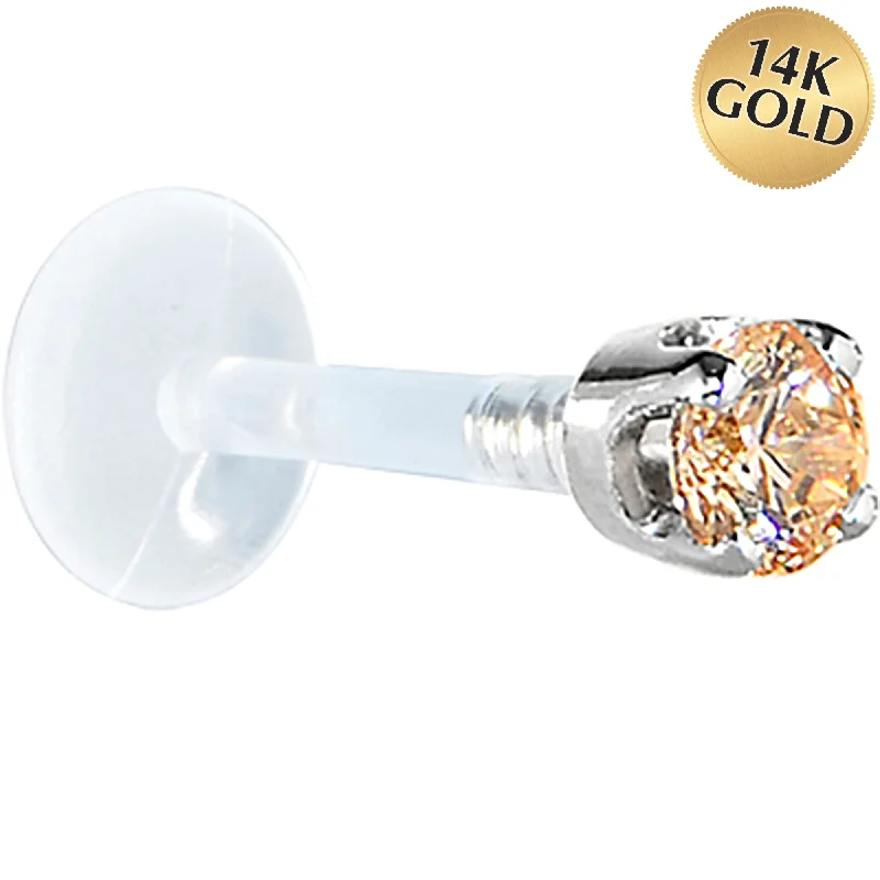 Women's Earrings – Elegant Designs for Every Personality--16 Gauge 1/4 Solid 14KT White Gold 3mm Champagne Cubic Zirconia Bioplast Tragus Earring Stud Women's Earrings – Elegant Designs for Every Personality--16 Gauge 1/4 Solid 14KT White Gold 3mm Champagne Cubic Zirconia Bioplast Tragus Earring Stud
