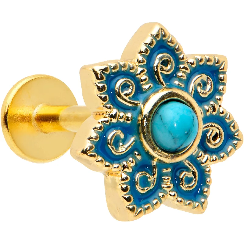 Women's Earrings – Elegant Designs for Every Personality--16 Gauge 1/4 Turquoise Gold Tone Baroque Flower Labret Monroe Tragus Women's Earrings – Elegant Designs for Every Personality--16 Gauge 1/4 Turquoise Gold Tone Baroque Flower Labret Monroe Tragus