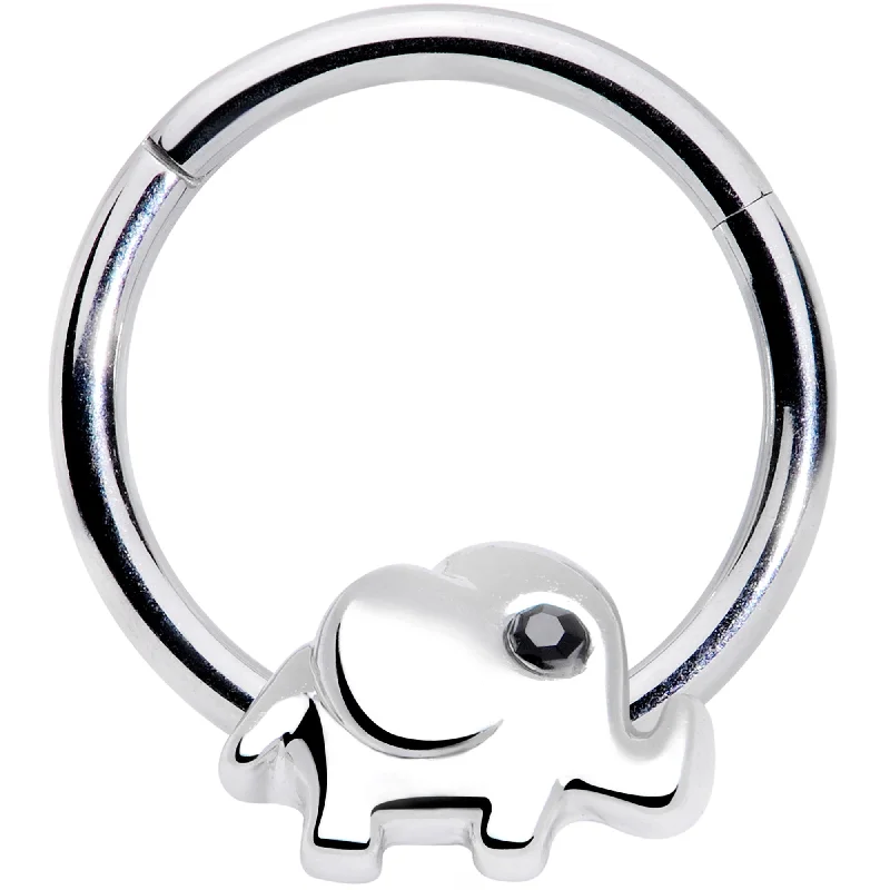 Nose Rings for Beautiful Styling -16 Gauge 3/8 Black Gem Baby Elephant Hinged Segment Ring Nose Rings for Beautiful Styling -16 Gauge 3/8 Black Gem Baby Elephant Hinged Segment Ring