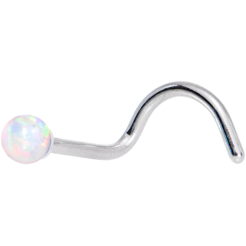 Hoop Nose Rings -White 2.5mm Synthetic Opal Ball Left Nose Screw
