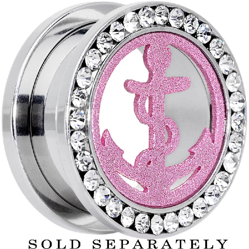 Women's Earrings – Elegant Designs for Every Personality--18mm Stainless Steel Clear Gem Pink Anchor Tunnel Plug Women's Earrings – Elegant Designs for Every Personality--18mm Stainless Steel Clear Gem Pink Anchor Tunnel Plug