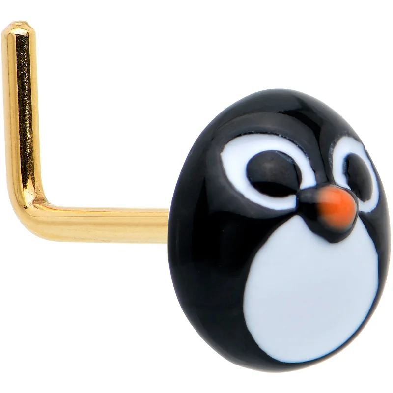 Nose Rings with Sparkling Diamonds -20 Gauge 7mm Gold Tone Round Penguin Face Holiday L Shape Nose Ring Nose Rings with Sparkling Diamonds -20 Gauge 7mm Gold Tone Round Penguin Face Holiday L Shape Nose Ring